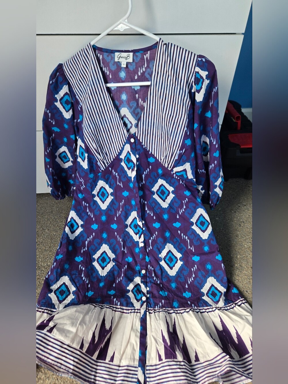 Purple Blue Patterned V-Neck Button-Front Women’s Top